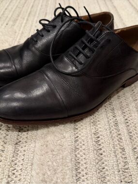 Aldo Black Leather Cap-Toe Derbys